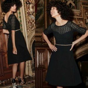 NWT Boden Black Lace/Crochet Bodice Fit & Flare Cocktail Dress